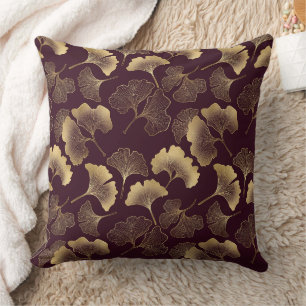 Luxus-Gold-Ginkgo-Burgund Kissen