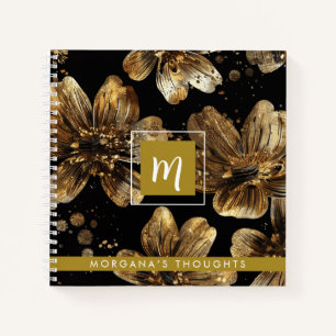 Luxus Gold Glitter Blumen Monogramm Quadrat Notizblock