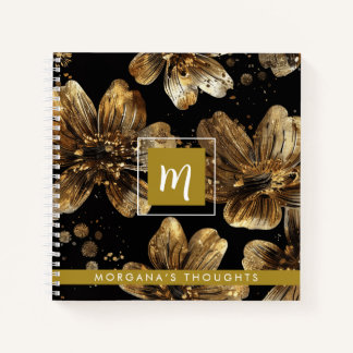 Luxus Gold Glitter Blumen Monogramm Quadrat Notizblock