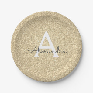 Luxus-Gold-Glitter & Glanz Monogramm Geburtstag Pappteller