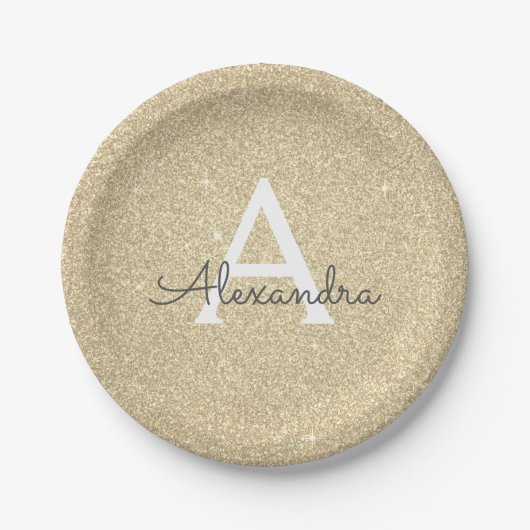 Luxus-Gold-Glitter & -Glanz Monogramm Geburtstag Pappteller (Vorderseite)