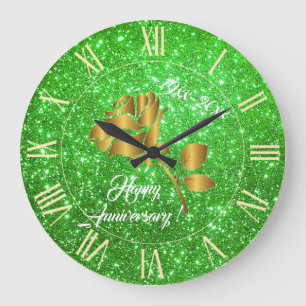 Luxus Gold Glitter Grün Floral Geschenk Große Uhr