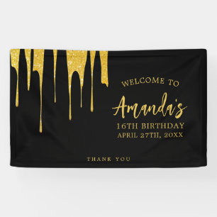 Luxus-Gold-Glitter-Tropfen Sweet 16 Geburtstag Banner