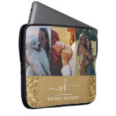 Luxus Gold Glitzer 3 Foto Collage Monogramm Laptopschutzhülle (Vorne Rechts)