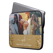 Luxus Gold Glitzer 3 Foto Collage Monogramm Laptopschutzhülle (Vorderseite Links)