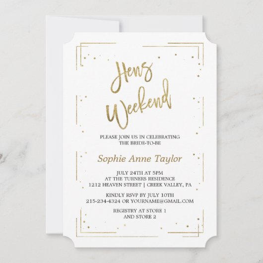 Luxus Gold Glitzer Bachelorette Wochenende Einladung (Vorderseite)