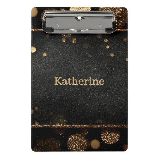 Luxus Gold Glitzer Bokeh Rahmen mit Individuelle N Mini Klemmbrett (Vorderseite)