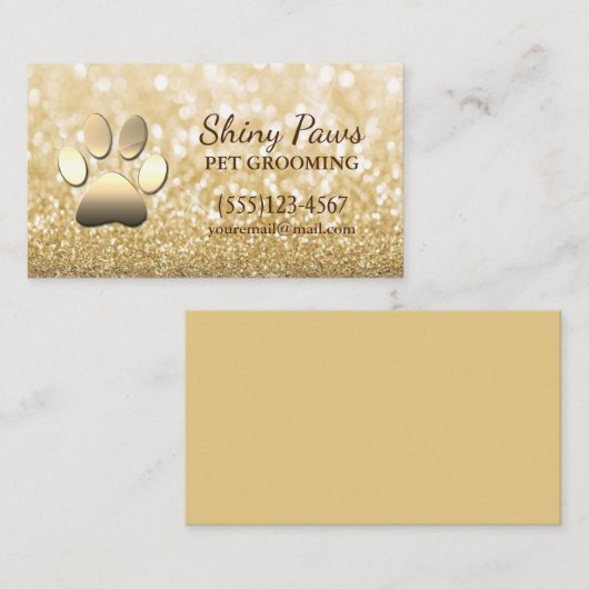 Luxus Gold Glitzer Dog Paw Pet Grooming Service Visitenkarte (Vorne/Hinten)
