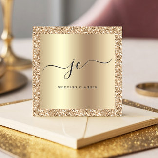 Luxus Gold Glitzer Foil Script Monogram Modern Quadratische Visitenkarte