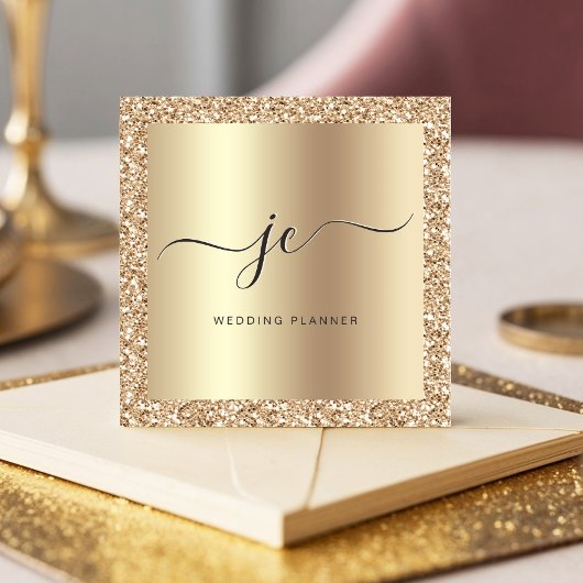 Luxus Gold Glitzer Foil Script Monogram Modern Quadratische Visitenkarte