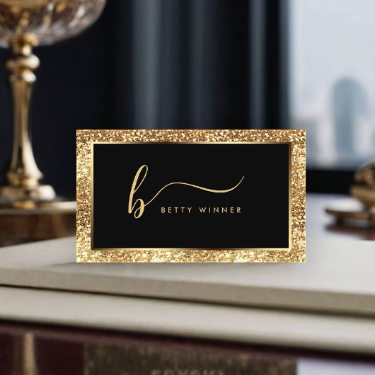Luxus Gold Glitzer Frame Modern Script Monogram Visitenkarte
