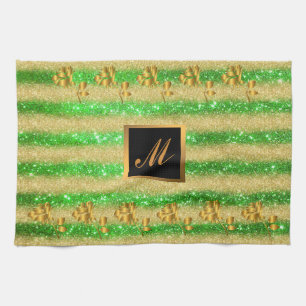Luxus Gold Glitzer Green Floral Geschenk Geschirrtuch