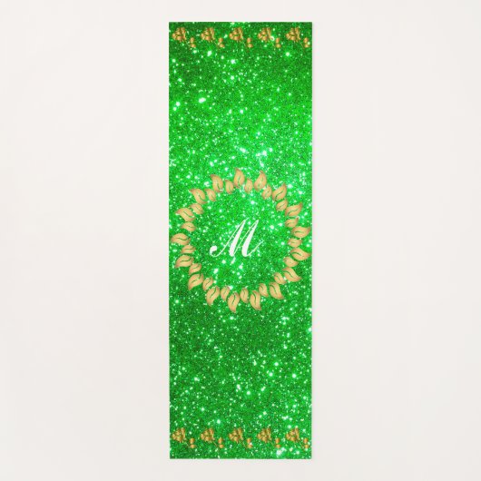 Luxus Gold Glitzer Green Mit Monogramm Geschenk Yogamatte (Vorderseite)