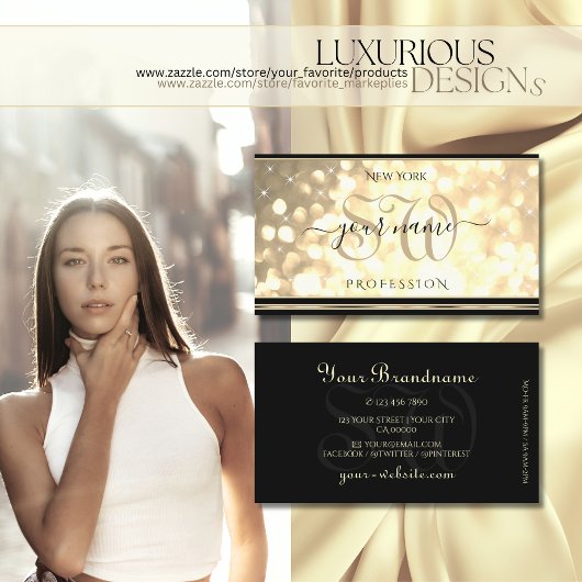 Luxus Gold Glitzer Initials Black Golden Border Visitenkarte