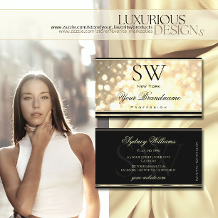 Luxus Gold Glitzer Monogram Black Golden Border Visitenkarte