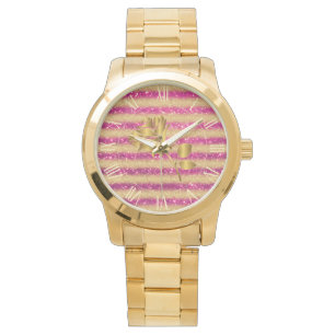 Luxus Gold Glitzer Pink Floral Geschenkuhr Armbanduhr
