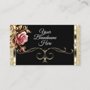 Luxus Gold Glitzer Rosa Vintage Rose auf Schwarz Visitenkarte