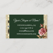 Luxus Gold Glitzer Rosa Vintage Rose Dunkelgrün Visitenkarte (Rückseite)