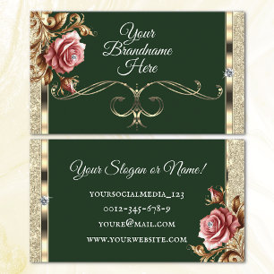 Luxus Gold Glitzer Rosa Vintage Rose Dunkelgrün Visitenkarte