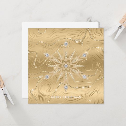 Luxus Gold Glitzer Snowflake Diamond Karte (Vorderseite/Rückseite Beispiel)