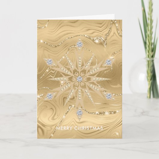 Luxus Gold Glitzer Snowflake Diamond Karte (Vorderseite)