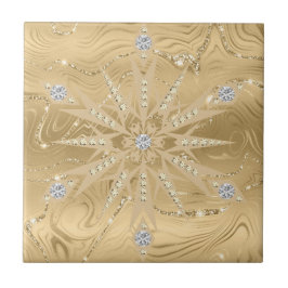 Luxus Gold Glitzer Snowflake & Diamond Muster Fliese