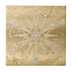 Luxus Gold Glitzer Snowflake & Diamond Muster Fliese