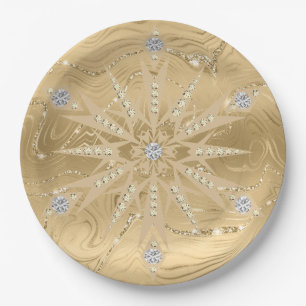 Luxus Gold Glitzer Snowflake Diamond Pappteller