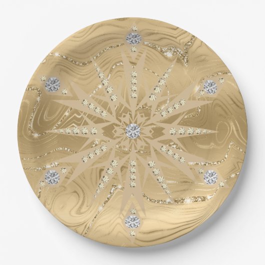 Luxus Gold Glitzer Snowflake Diamond Pappteller (Vorderseite)