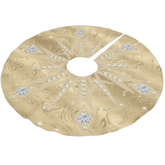Luxus Gold Glitzer Snowflake Diamond Polyester Weihnachtsbaumdecke (Schrägansicht)
