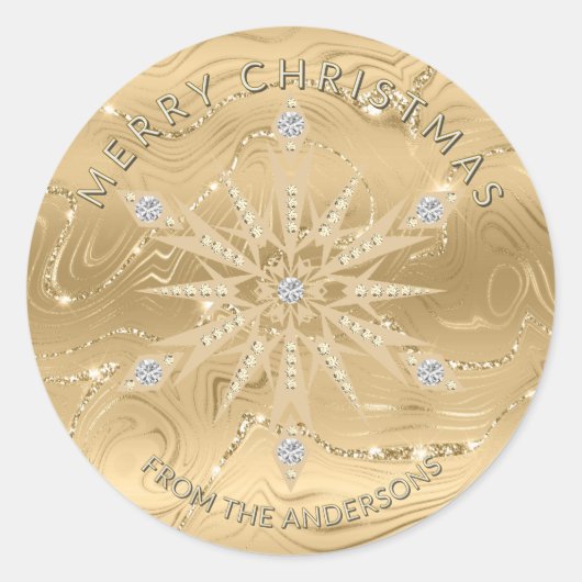 Luxus Gold Glitzer Snowflake Diamond Runder Aufkleber (Vorderseite)