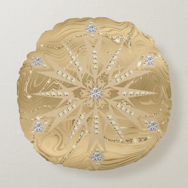 Luxus Gold Glitzer Snowflake Diamond Rundes Kissen (Vorderseite)