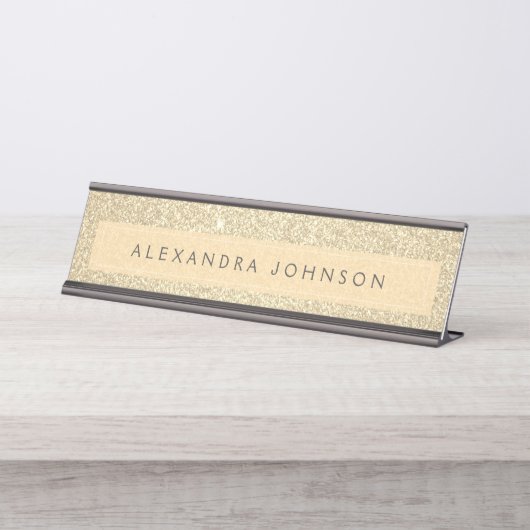 Luxus Gold Glitzer Sparkle Girly Modern Schreibtischnamensplakette (Vorderseite )