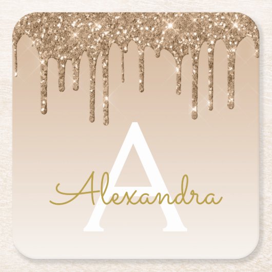 Luxus Gold Glitzer & Sparkle Monogram Geburtstag Rechteckiger Pappuntersetzer (Vorderseite)