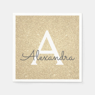 Luxus Gold Glitzer & Sparkle Monogram Geburtstag Serviette