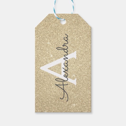 Luxus Gold Glitzer & Sparkle Monogram Geschenkanhänger (Vorderseite)