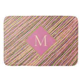 Luxus Gold Glitzer Sparkle Monogram Pink Streifen Badematte