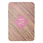 Luxus Gold Glitzer Sparkle Monogram Pink Streifen Badematte (Vorderseite Vertikal)