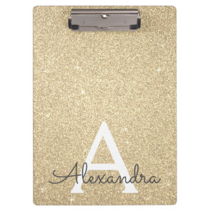 Luxus Gold Glitzer & Sparkle Monogram School Klemmbrett