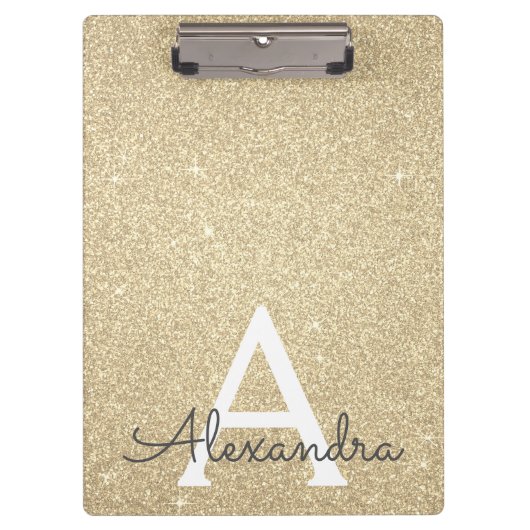 Luxus Gold Glitzer & Sparkle Monogram School Klemmbrett (Vorderseite)