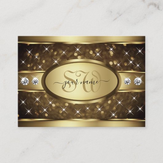 Luxus Gold Glitzer Sparkle Stars Diamond Monogram Visitenkarte (Vorderseite)