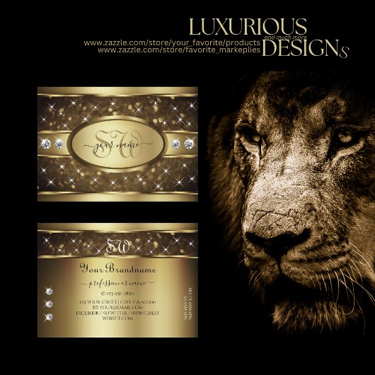 Luxus Gold Glitzer Sparkle Stars Diamond Monogram Visitenkarte