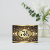 Luxus Gold Glitzer Sparkle Stars Diamonds Logo Visitenkarte (Stehend Vorderseite)