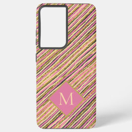 Luxus Gold Glitzer Sparkle Streifen Pink Monogram Samsung Galaxy Hülle