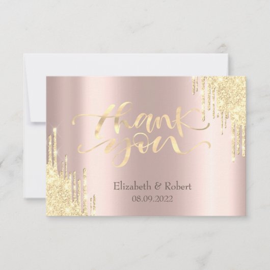Luxus Gold Glitzer Tropfen Rose Gold Dankeskarte (Vorderseite)