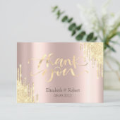 Luxus Gold Glitzer Tropfen Rose Gold Dankeskarte (Stehend Vorderseite)