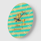 Luxus Gold Glitzer Türkis Blumengeschenk Große Wanduhr (Winkel)