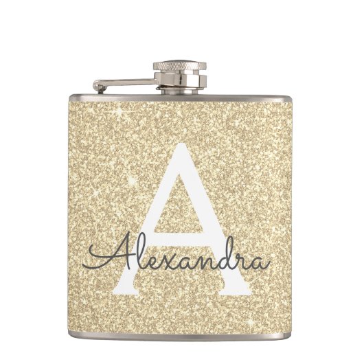 Luxus Gold Glitzer und Sparkle Monogram Flachmann (Vorderseite)