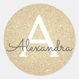 Luxus Gold Glitzer und Sparkle Monogram Runder Aufkleber