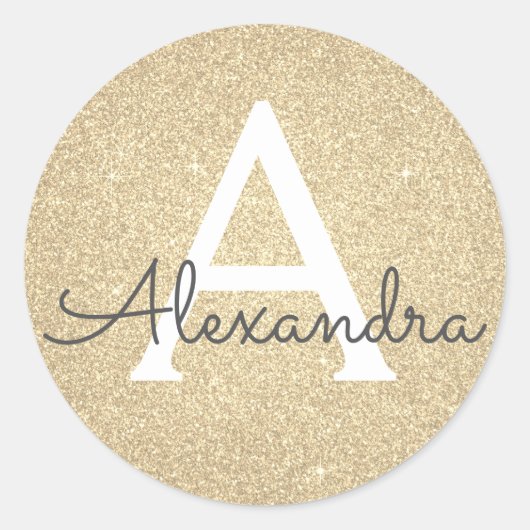 Luxus Gold Glitzer und Sparkle Monogram Runder Aufkleber (Vorderseite)